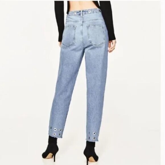 🇪🇸 ZARA washed blue denim jeans with chrome metal eyelets size US6 - Picture 4 of 16